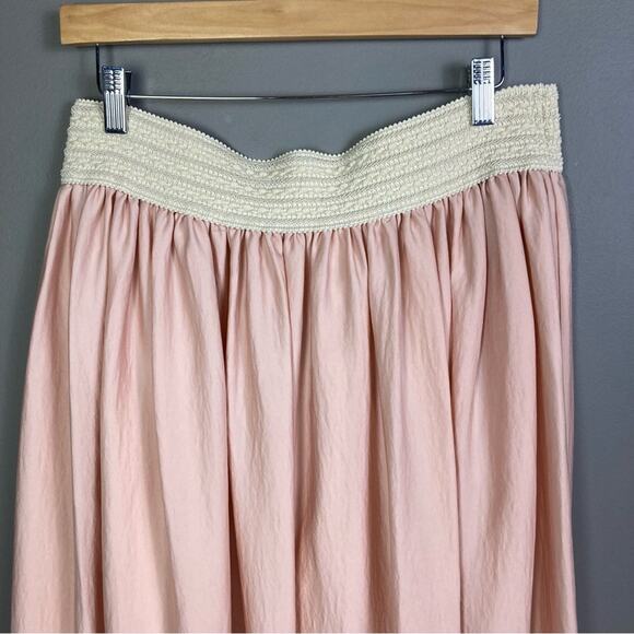 Siren Summer pink satin skirt medium Tahari NWT crochet maxi princess Grecian - Picture 6 of 11